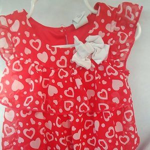 Health Tex Tiered Red Chiffon White Hearts 18 Mth